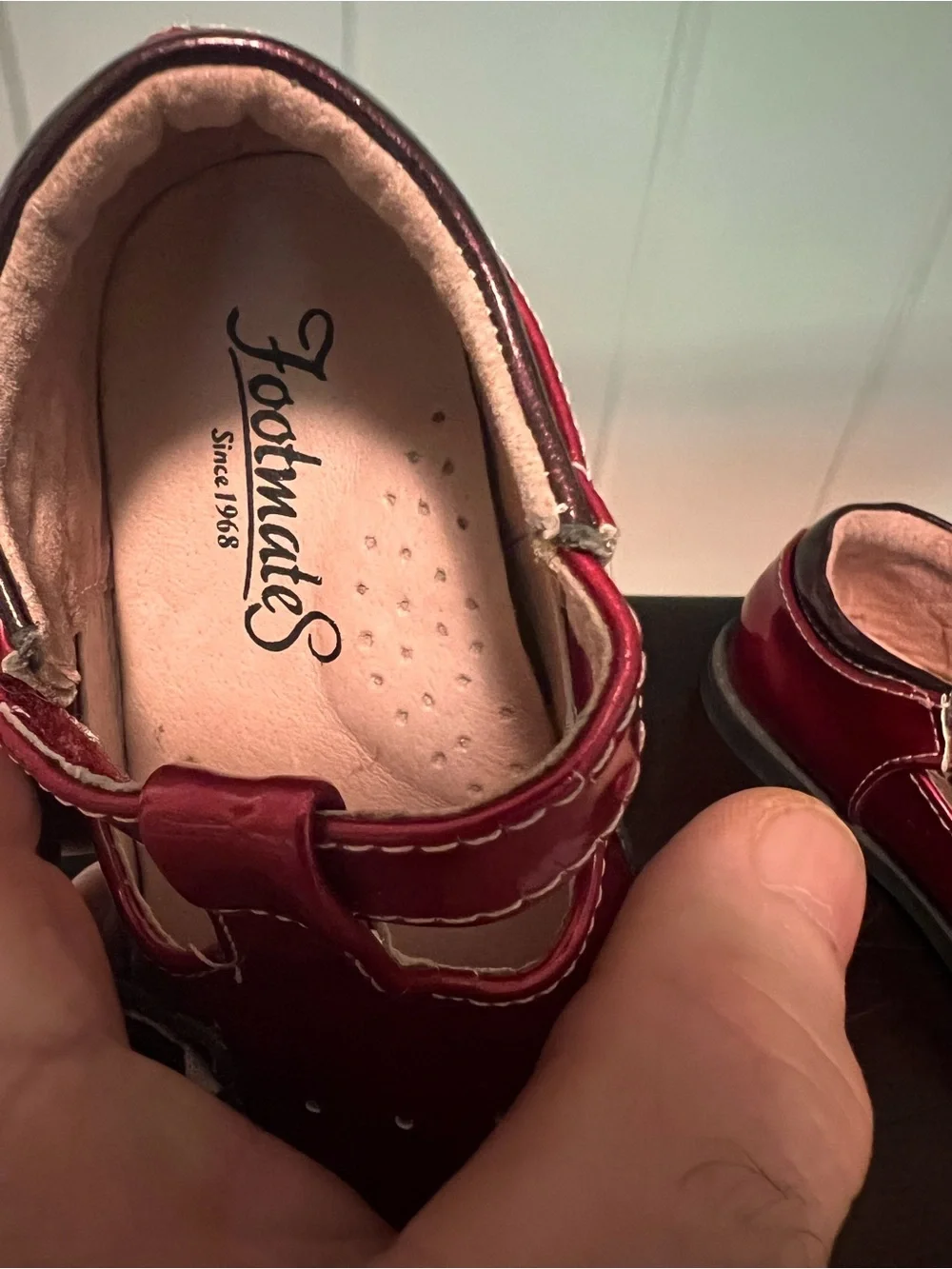 FootMates Shiny Red T-Strap Flower Mary Janes